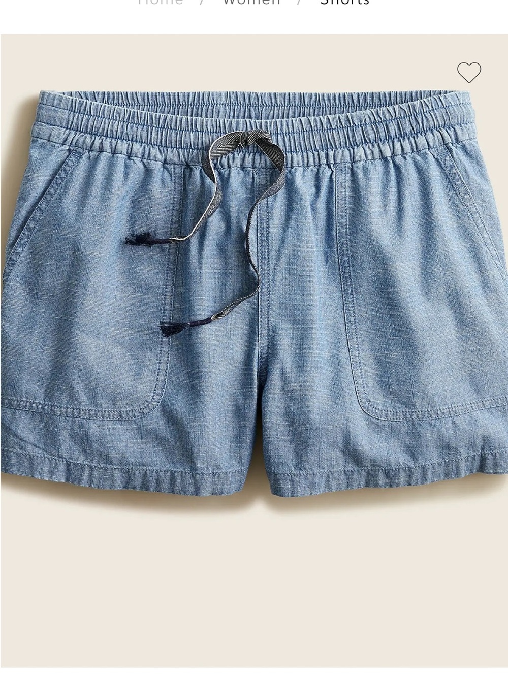 JCrew Seaside Women's Chambray Drawstring Shorts in Size Large